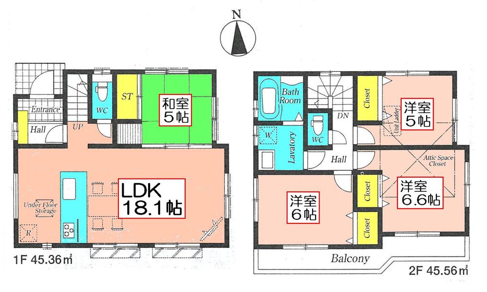 Floor plan. (5 Building), Price 44,800,000 yen, 4LDK, Land area 113.77 sq m , Building area 90.92 sq m