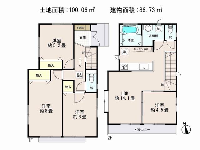 Floor plan. (D Building), Price 37,800,000 yen, 4LDK, Land area 100.06 sq m , Building area 86.73 sq m