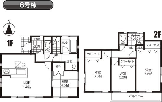 Floor plan. (6 Building), Price 30,800,000 yen, 4LDK, Land area 151.02 sq m , Building area 87.88 sq m