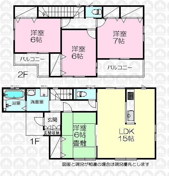 Floor plan. (1 Building), Price 25,400,000 yen, 4LDK, Land area 105.05 sq m , Building area 96.88 sq m