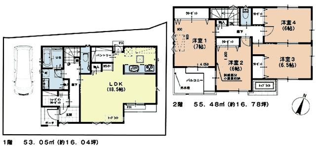 Floor plan. 28.8 million yen, 4LDK + S (storeroom), Land area 108.68 sq m , Building area 108.53 sq m spacious LDK 18.5 Pledge. It is a popular counter kitchen. 