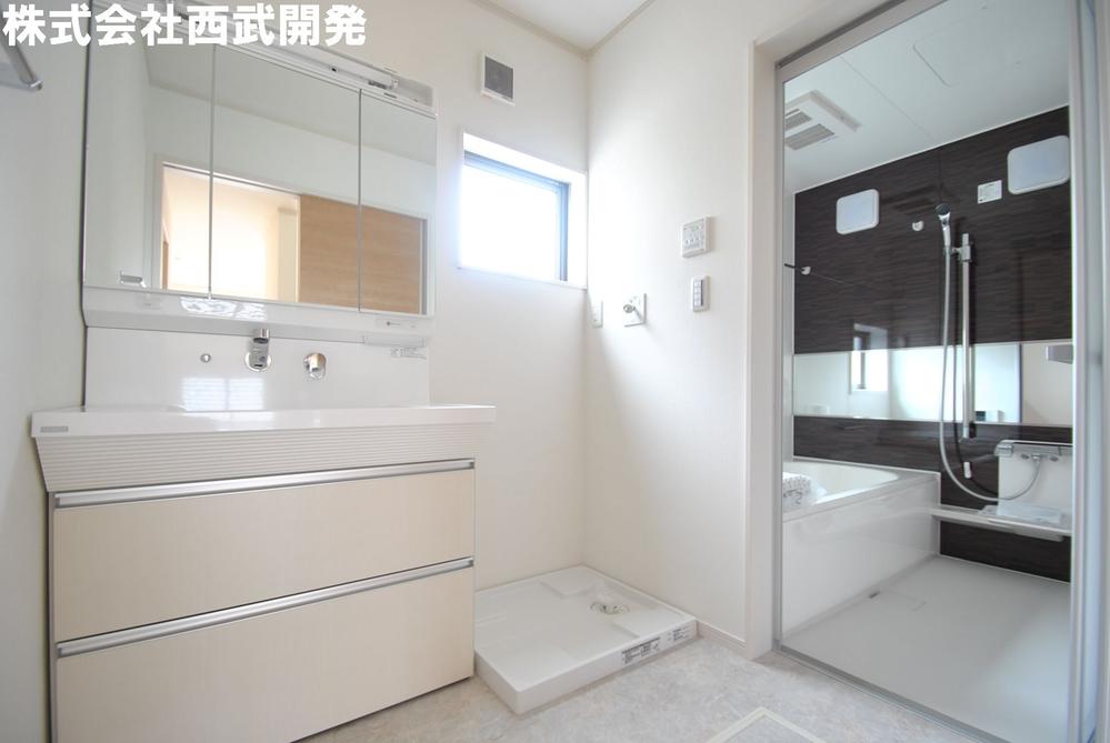 Wash basin, toilet. Washroom