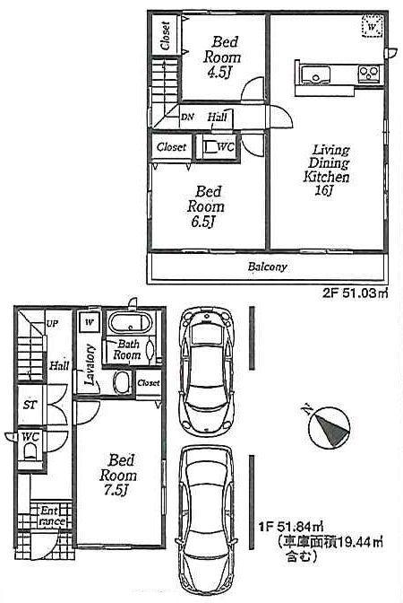 Other building plan example. Building plan example (No. 4 locations) Building Price 13 million yen, Building area 102.87 sq m (garage Partial 19.44 sq m included)