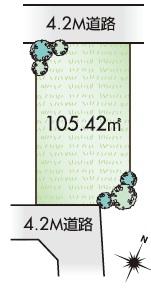 Compartment figure. Land price 29,800,000 yen, It is a land area 105.42 sq m north-south road on both sides. 