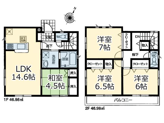 Floor plan. 23.8 million yen, 4LDK, Land area 98.66 sq m , Building area 93.96 sq m floor plan