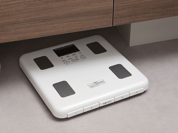 Bathing-wash room.  [Health meter storage space] It has established a neat hide space to not get in the way of the flow line for the health meter troubled in yard.