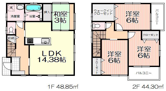 Floor plan. 23.8 million yen, 4LDK, Land area 87.53 sq m , Building area 93.15 sq m
