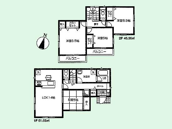 Floor plan. 24,800,000 yen, 4LDK, Land area 156.87 sq m , Building area 96.39 sq m