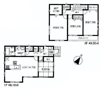 Floor plan. 32,800,000 yen, 4LDK, Land area 180.38 sq m , Building area 97.19 sq m