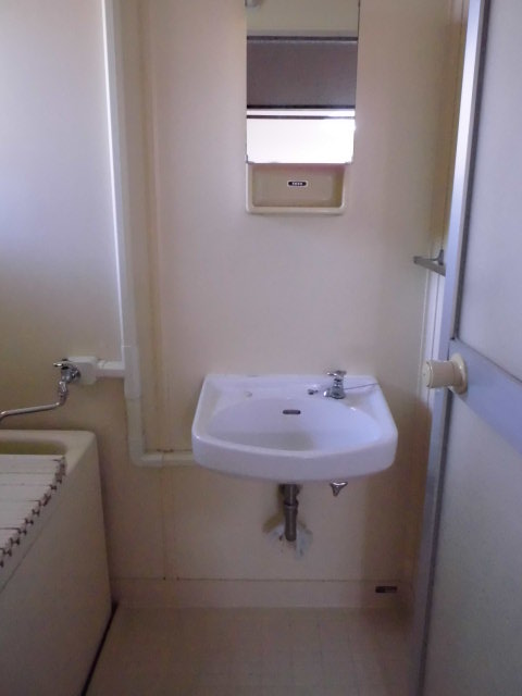 Washroom. Bathroom vanity, With mirror