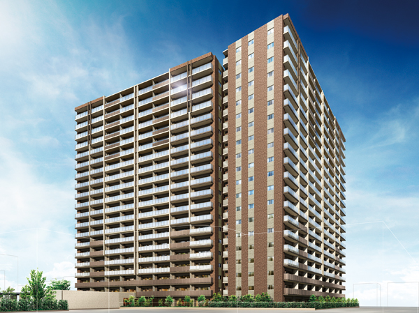 Features of the building.  [appearance] Lush Tokorozawa, Produced I Hiyo N Musashino Plateau and Sayamakyuryo, It has been nurtured by. That's why, By the earth and the design theme, Live people we wanted to live like can enjoy the lush greenery of the benefit. (Rendering) ※ Listings Exterior CG is the shape of the building in what was drawn on the basis of the drawings of the planning stage ・ In fact a slightly different color, etc.. Guttering, Piping, Supply and exhaust ports, Air conditioner outdoor unit, Water heater,  Because there is equipment, etc. that it has not been reproduced such as lightning rod, Please check again in the drawings collection, etc..