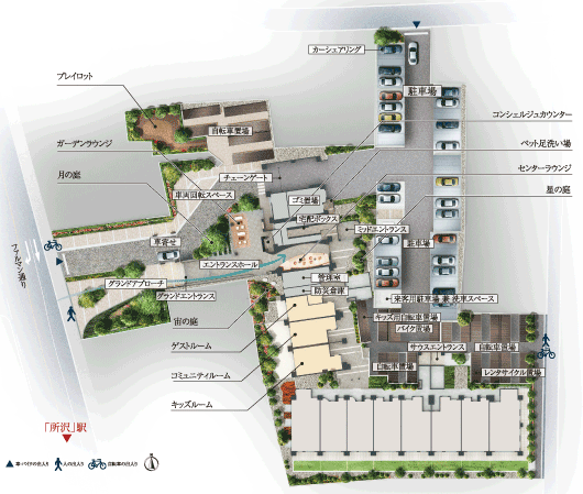 Features of the building.  [Extensive common facilities and services to the life of the everyday more comfortable, More convenient] It started a variety of shared facilities, Concierge service and car-sharing, etc., Full service for even'll send a comfortable every day forever will support the day-to-day people who live. (Site layout)