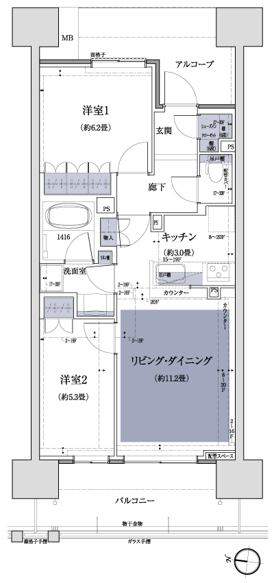 Floor: 2LDK + SIC, the occupied area: 58.72 sq m
