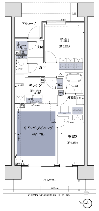 Floor: 2LDK + SIC, the occupied area: 58.72 sq m