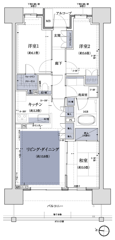Floor: 3LDK + WIC, the occupied area: 70 sq m