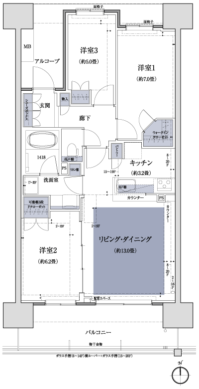 Floor: 3LDK + WIC, the area occupied: 75.3 sq m