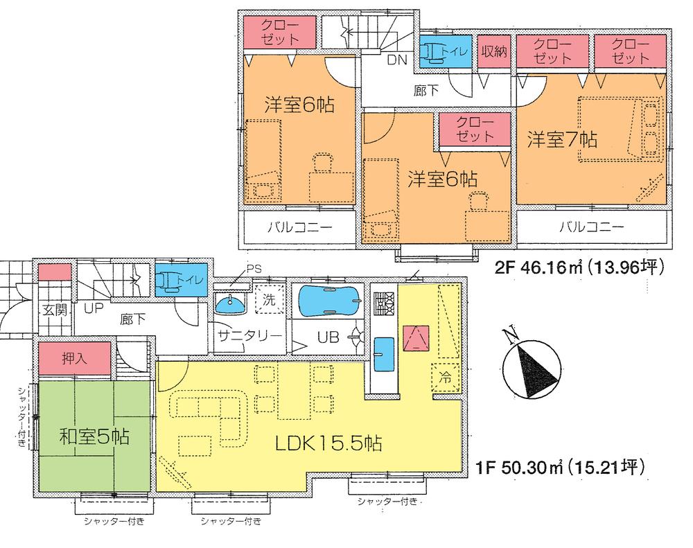 Floor plan. (Building 2), Price 25,800,000 yen, 4LDK, Land area 116.22 sq m , Building area 96.46 sq m