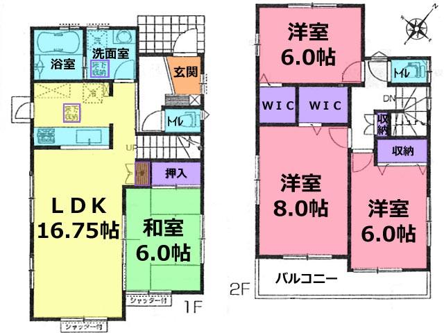 Floor plan. (Building 2), Price 26.5 million yen, 4LDK, Land area 172.34 sq m , Building area 102.83 sq m