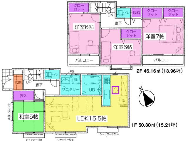 Floor plan. (Building 2), Price 25,800,000 yen, 4LDK, Land area 116.22 sq m , Building area 96.46 sq m