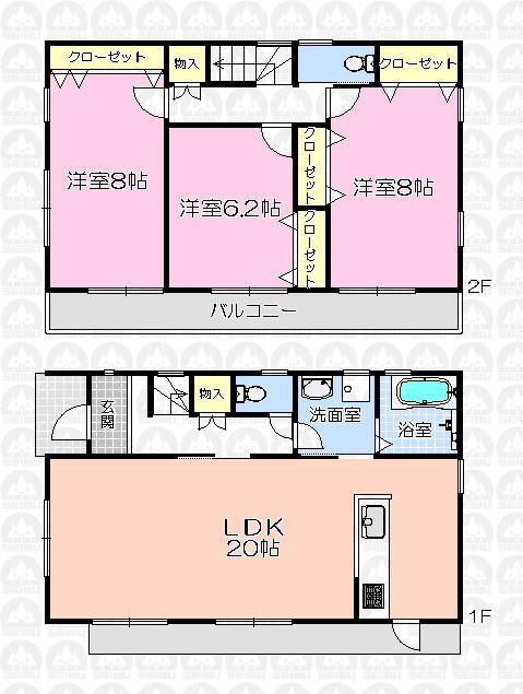 Floor plan. 21,800,000 yen, 3LDK, Land area 100 sq m , Building area 97.7 sq m