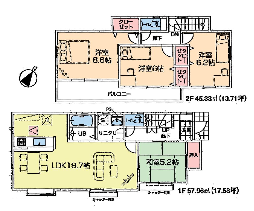 Floor plan. (Building 2), Price 25,800,000 yen, 4LDK, Land area 172.32 sq m , Building area 103.29 sq m