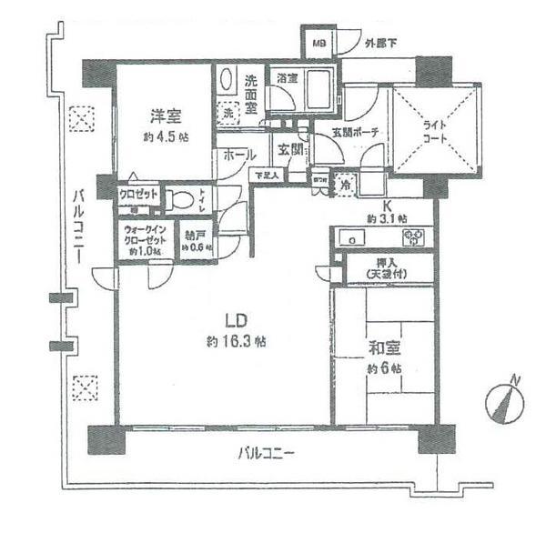 Floor plan. 2LDK, Price 30,800,000 yen, Occupied area 65.16 sq m , Balcony area 28.02 sq m