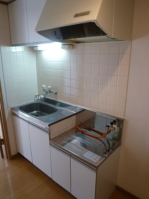 Kitchen. Gas two-burner stove correspondence