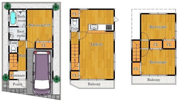 Floor plan. 32,800,000 yen, 3LDK, Land area 57.55 sq m , Easy wash at building area 95.21 sq m south balcony 2 places