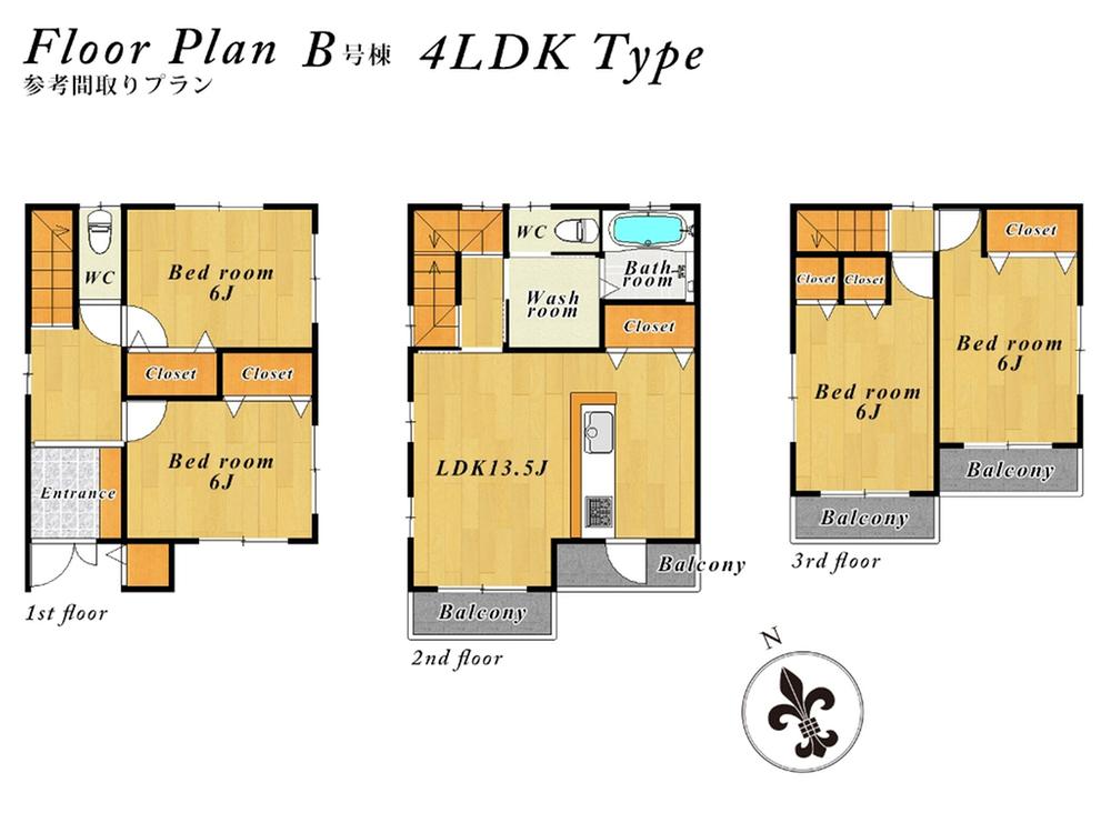 Building plan example (floor plan). Building plan example (B compartment) 4LDK, Land price 28.8 million yen, Land area 90.89 sq m , Building price 16 million yen, Building area 100.18 sq m