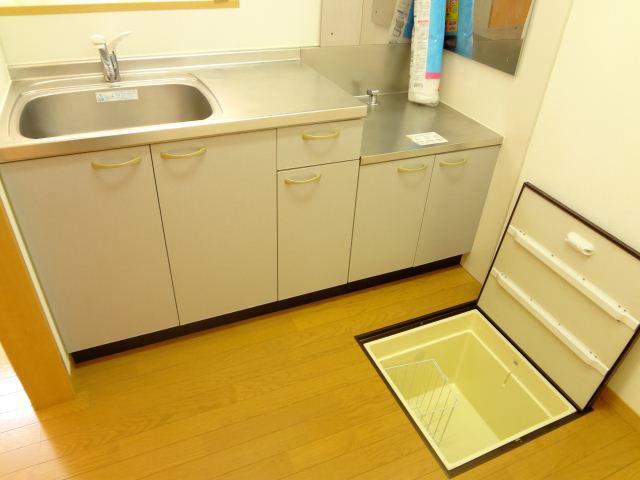 Kitchen. Counter kitchen floor with storage