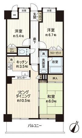 Floor plan. 3LDK, Price 21,800,000 yen, Occupied area 71.01 sq m , Balcony area 9.15 sq m
