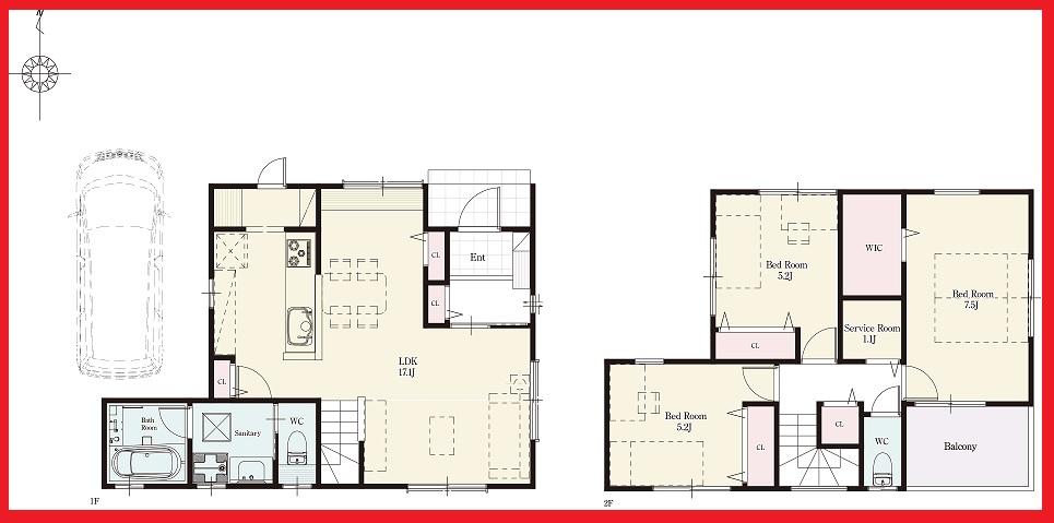 Building plan example (floor plan). You can achieve a life of peace in a green full of good location! No construction conditions. 