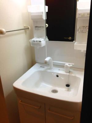 Washroom. Happy vanity in a busy morning