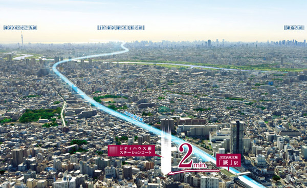 Surrounding environment. Shibahinotsume shooting the south from the intersection near the sky (2011.11) was Aerial photo.  ※ CG synthesis such as the local portion of the light ・ In fact a slightly different is the processing. Also, Surrounding environment might change in the future.