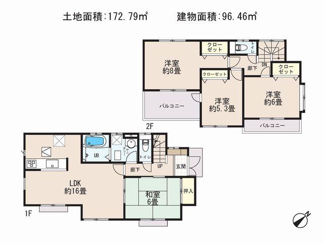 Floor plan. (3 Building), Price 25,800,000 yen, 4LDK, Land area 172.79 sq m , Building area 96.46 sq m