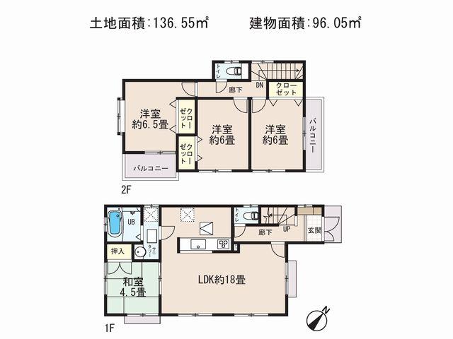 Floor plan. (4 Building), Price 23.8 million yen, 4LDK, Land area 136.55 sq m , Building area 96.05 sq m