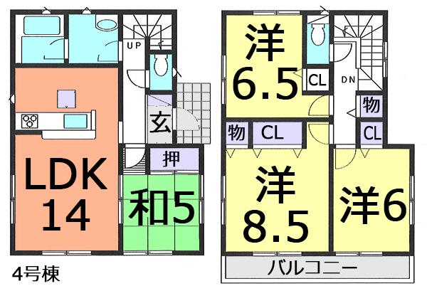 Floor plan. (4 Building), Price 29,800,000 yen, 4LDK, Land area 100.01 sq m , Building area 93.15 sq m