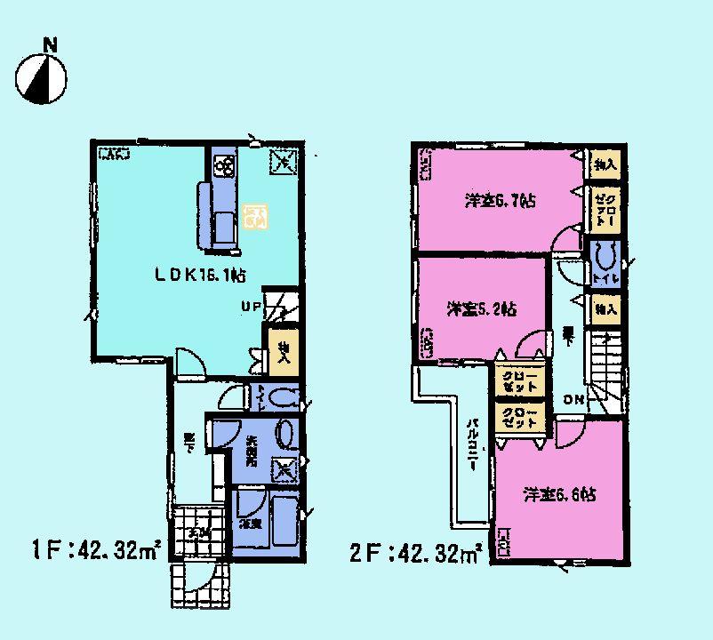 Floor plan. (1 Building), Price 21,800,000 yen, 3LDK, Land area 100.49 sq m , Building area 84.64 sq m