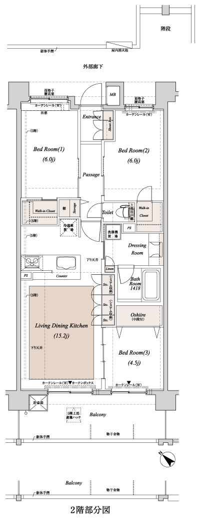 Floor: 3LDK + 2WIC, the area occupied: 73.7 sq m