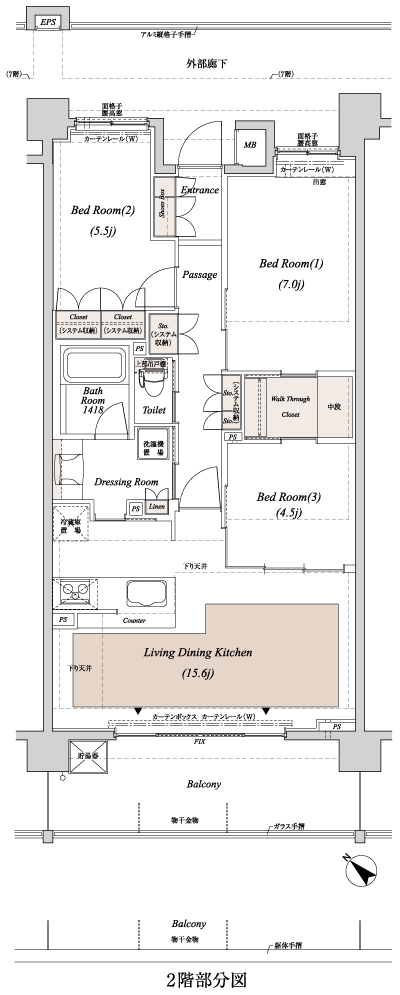 Floor: 3LDK + WTC, the area occupied: 75.7 sq m