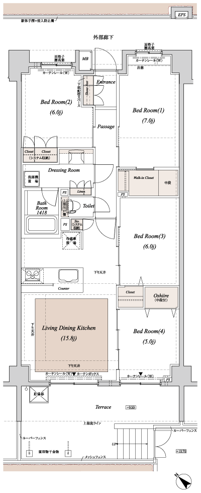Floor: 4LDK + WIC, the occupied area: 88.03 sq m
