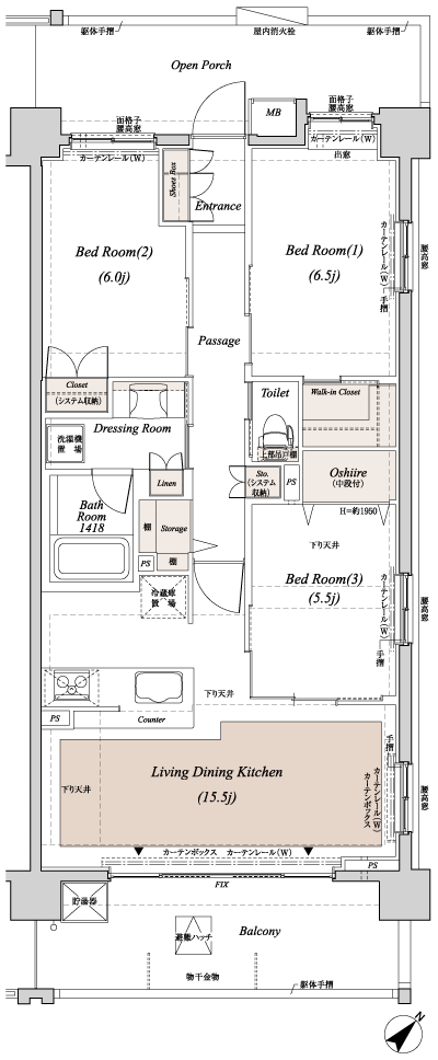 Floor: 3LDK + WIC, the occupied area: 77.05 sq m