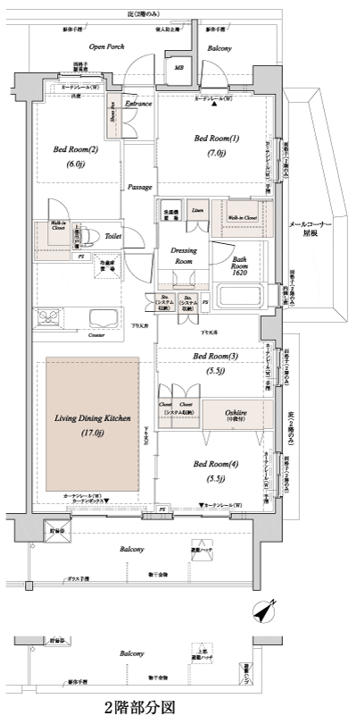 Floor: 4LDK + 2WIC, occupied area: 91.01 sq m
