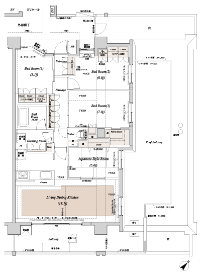 Floor: 4LDK + WIC, the occupied area: 93.87 sq m