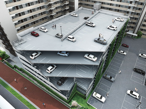 Shared facilities.  [Flat. ・ Self-propelled parking 100%] Flat location that ensures the 429 units of parking space that becomes the whole mansion worth ・ Self-propelled parking (one door to door in minutes). Without the hassle of waiting time, such as the mechanical parking, Out is smooth.  ※ Is there is a limit to the type of vehicle. For more information please contact the person in charge. (Rendering)