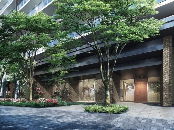 Strike a profound feeling seems to large-scale condominium "entrance" Rendering ※ Rendering of the web is, Which was raised to draw based on the drawings of the planning stage (as of May 2013), In fact and it may be slightly different. Planting does not indicate the status of a particular season. Not grow to about Rendering at the time of completion, shape, Position, and the like might be actually a somewhat different