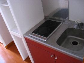 Kitchen. Rest assured that the electric stove without a fire. There is a handy shelf next to