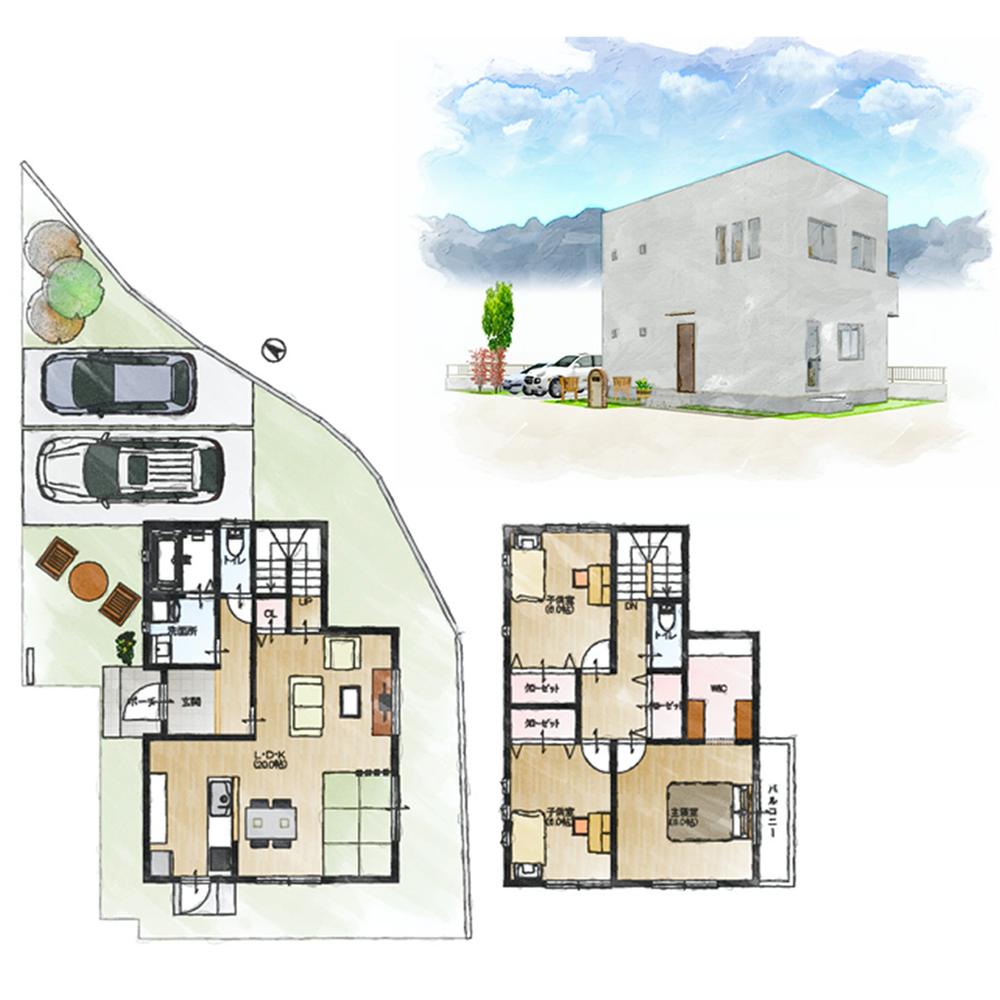Building plan example (Perth ・ appearance). Building plan example (No. 7 locations) Land price 12 million yen Building price 10.8 million yen Land area 105.08 sq m Building area 105.16 sq m  ※ Outdoor construction costs ・ Costs and expenses are not included.  ※ It contains some options.