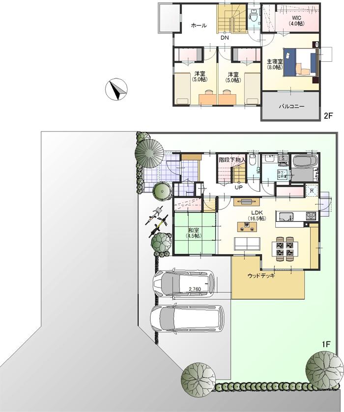 Floor plan.  [No. 2 place]  [ No. 2 destination Rendering]  ※ Rendering and the outer structure because it drew on the basis of the drawings ・ For planting, There is the actual and somewhat different. Also, car ・ Bicycles are not included in the price. 