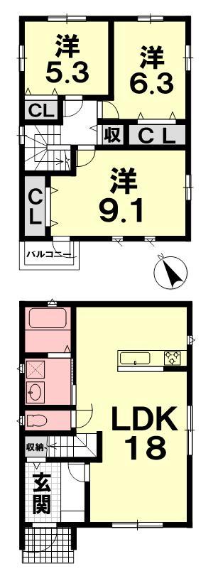 Floor plan. 29,800,000 yen, 3LDK, Land area 167.88 sq m , Building area 94.8 sq m